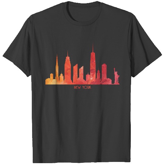 New York Skyline Red Oil Painting T-shirt