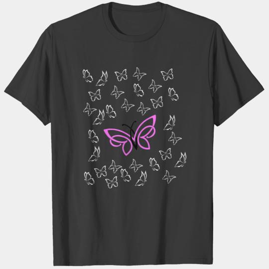 big pink and small white butterflies T-shirt