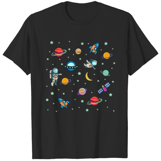 Cute Astronaut Ufo Outer Space Moon and Stars Gif T-shirt