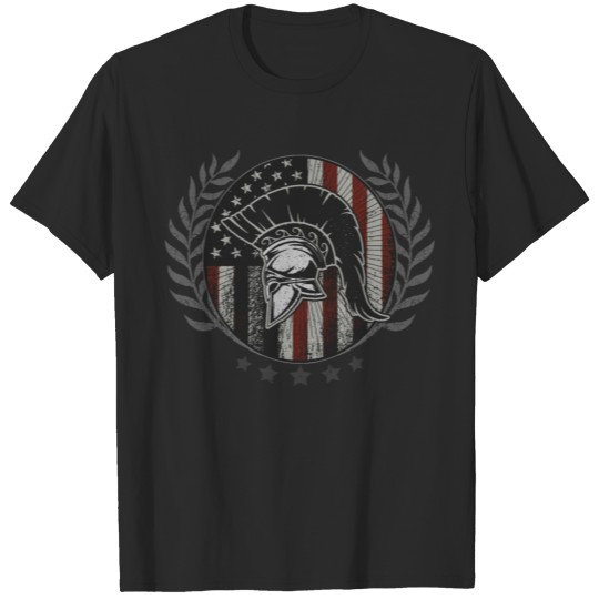 Discover American flag grunge sparta helmet - brave fighter T-shirt