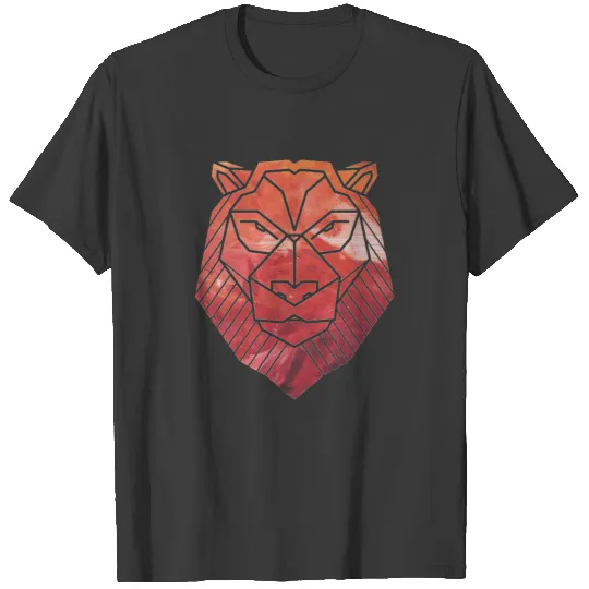 Red King Lion Polygon Design T-shirt
