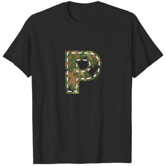 P letter camouflage patch sewn army T-shirt