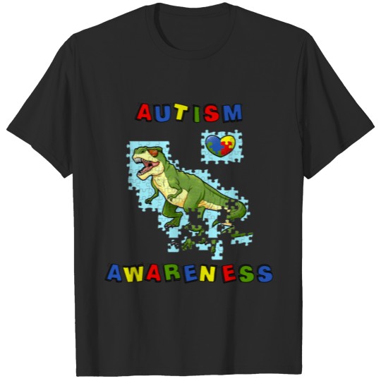 Discover Autism Awareness TRex Dinosaur Puzzle Pieces T-shirt