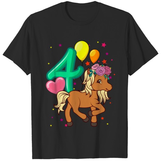 Discover Children birthday shirt horse 4 birthday girl T-shirt