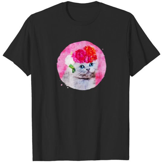 Discover Cat Graphic Cat Watercolor Floral Cat Fancy Cat T-shirt