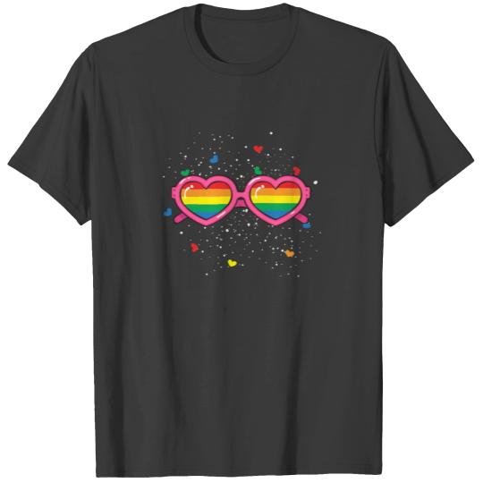 LGBT Pride Flag Rainbow Heart Sunglasses Valentine T-shirt