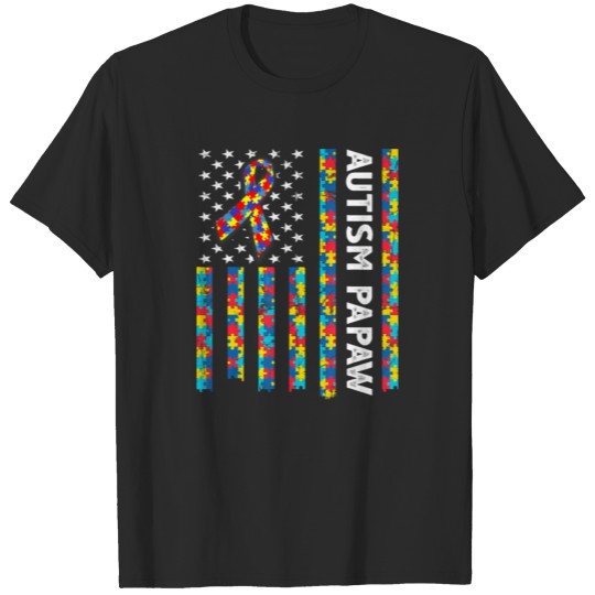 Discover Autism Awareness Papaw American Flag Retro Vintage T-shirt