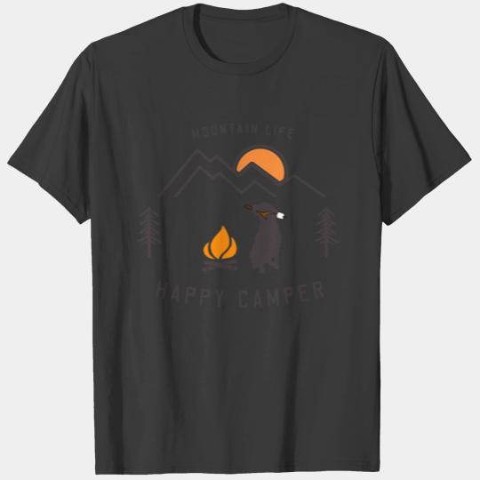 Mountain Life Happy Camper Dog Marshmallow Fire T-shirt