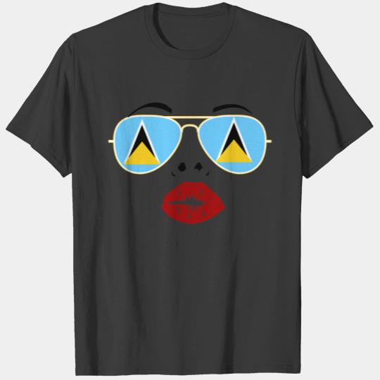 Saint Lucia Flag St Lucia Sunglasses Lips Kiss T-shirt