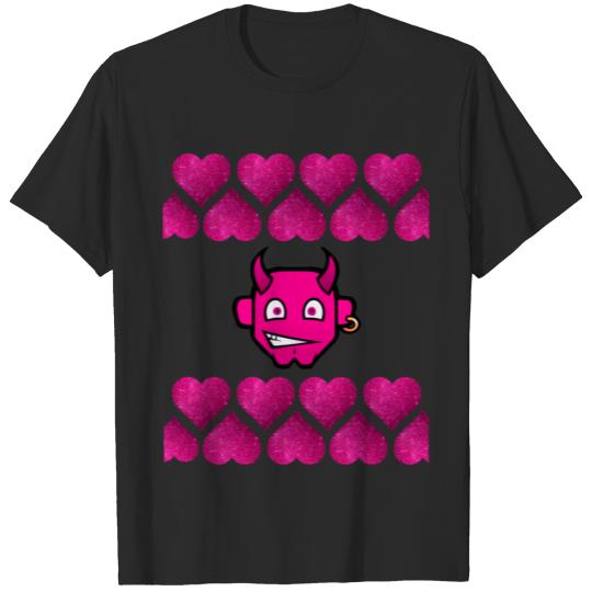 Cool Pink Devil with hearts T-shirt