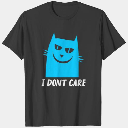 Blue Evil Cat I Dont Care Cute Kittie Design T-shirt