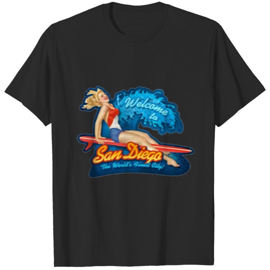 Discover Welcome to San Diego surfer Pinup T-shirt