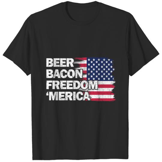 Beer Bacon Freedom Merica Flag T-shirt