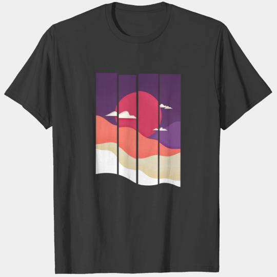 Red moon and colorful mountains T-shirt
