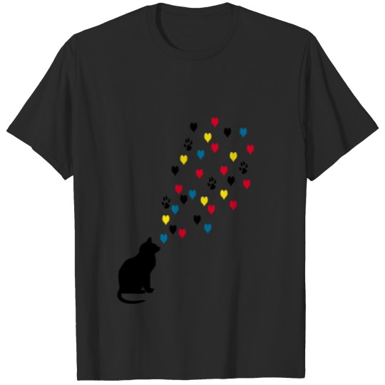 Discover Cute Black Cat With Hearts - Cat Says Hey T-shirt