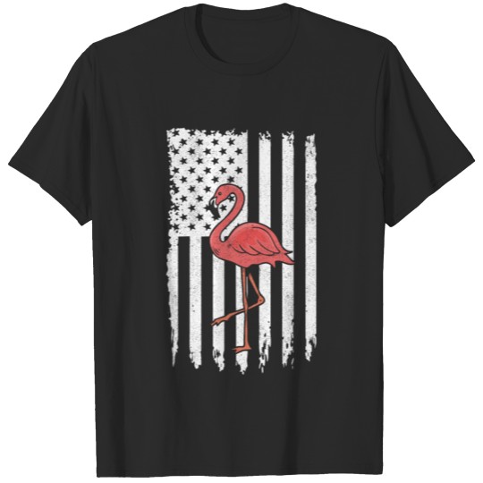 Discover American Flag Pink Flamingo Independence 4th July T-shirt