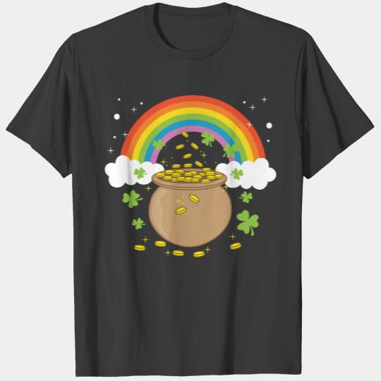 Gold Coin Pot Rainbow Shamrock St. Patrick's Day T-shirt