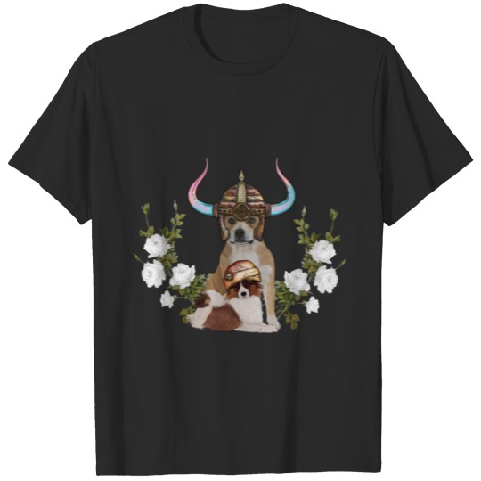 Discover Cute friends, dogs with helmet and flowers T-shirt