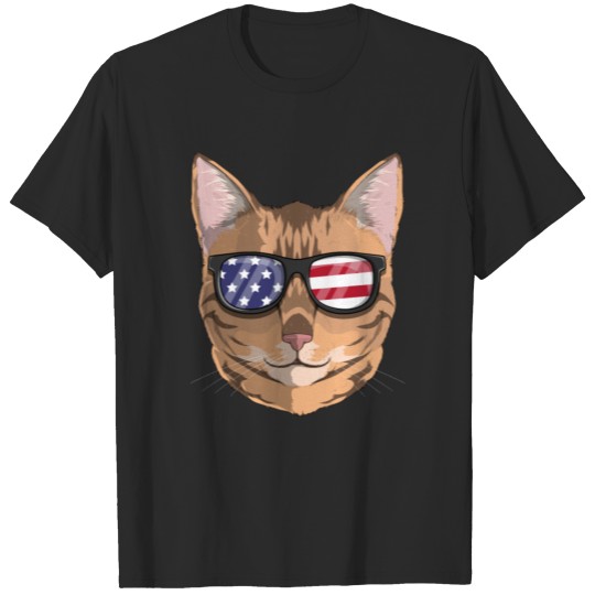 Discover Patriotic Bengal Cat Kitty Merica American Flag T-shirt