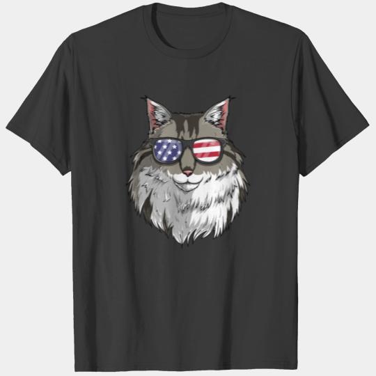 Patriotic Maine Coon Cat Merica American Flag T-shirt