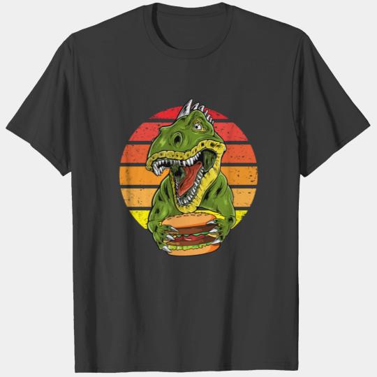 Vintage Dinosaur Eating Hamburger Funny Food Lover T-shirt