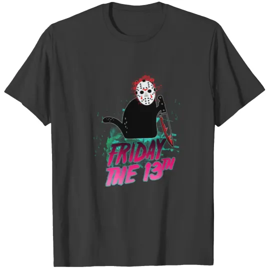 Friday 13th Funny Cat Halloween Horror Graphic T-shirt