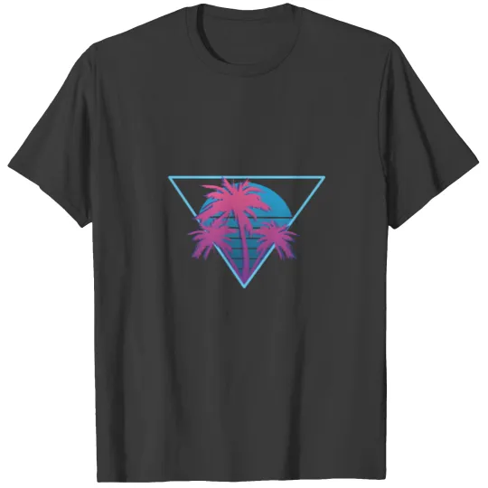 Palm Trees Neon Design, Pink Blue Neon Colors T-shirt
