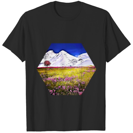 Discover Painting Japan Fujiyama Mountain with Flower Field T-shirt
