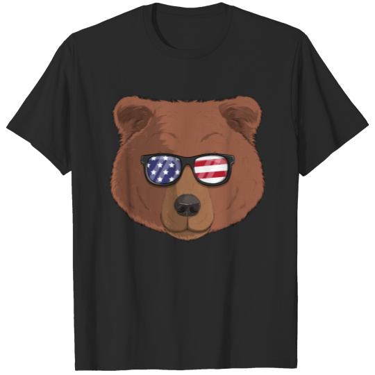 Discover Patriotic Grizzly Bear Merica American Flagq T-shirt