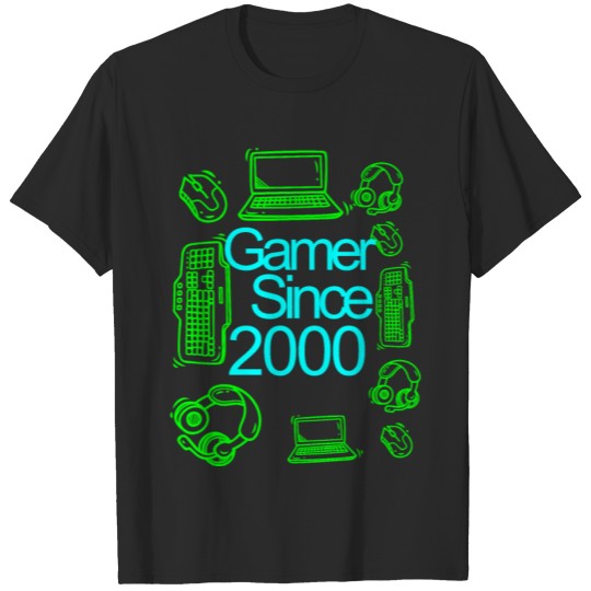 Discover Gamer Since 2000 gaming console gambler nerd video T-shirt