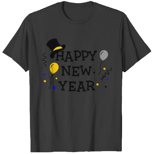 Happy new year hat balloons streamer T-shirt