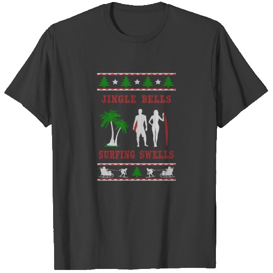 Surfing funny christmas motif theme Jingle Bells T-shirt