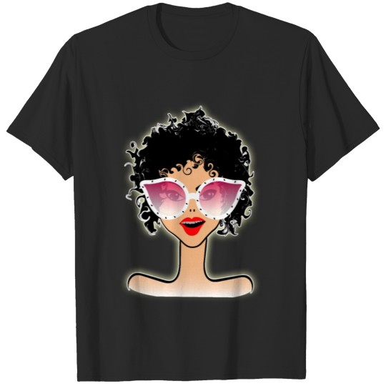 Discover Cool girl in glasses with red lips. T-shirt