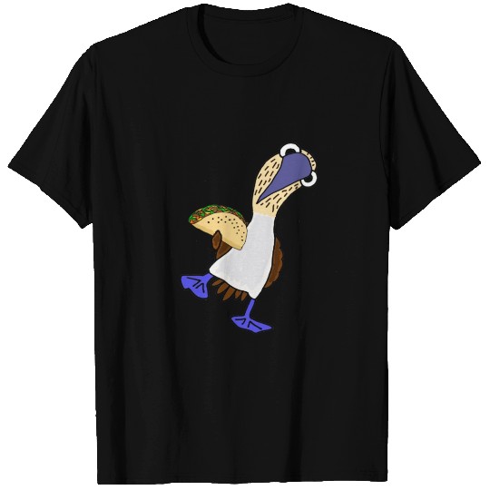 Funny Blue-footed booby bird eating taco cartoon T-shirt