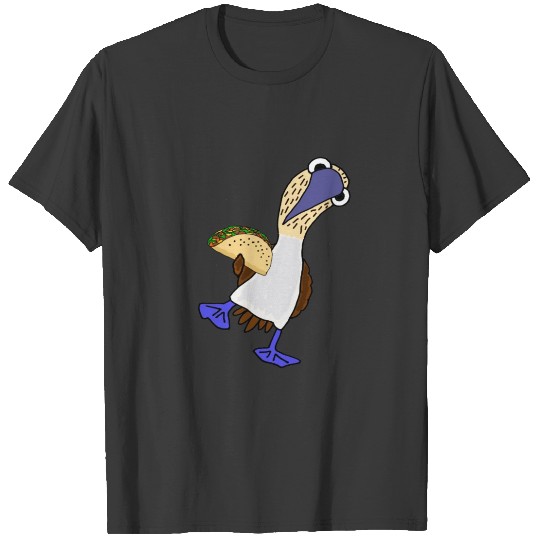 Funny Blue-footed booby bird eating taco cartoon T-shirt