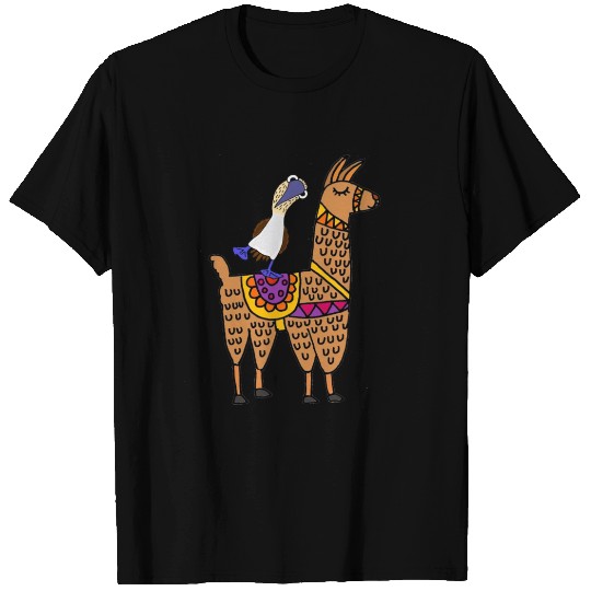 Funny Blue-footed Booby Bird Riding Llama T-shirt