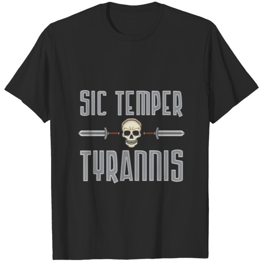Discover sic semper tyrannis Latin saying skull T-shirt