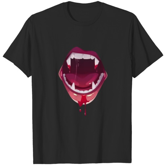 Discover Vampire Mouth Sexy Woman Red Lips Blood Fangs Tee T-shirt