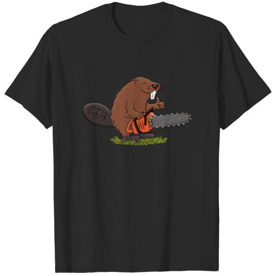 Discover Funny beaver with chainsaw cartoon humor T-shirt