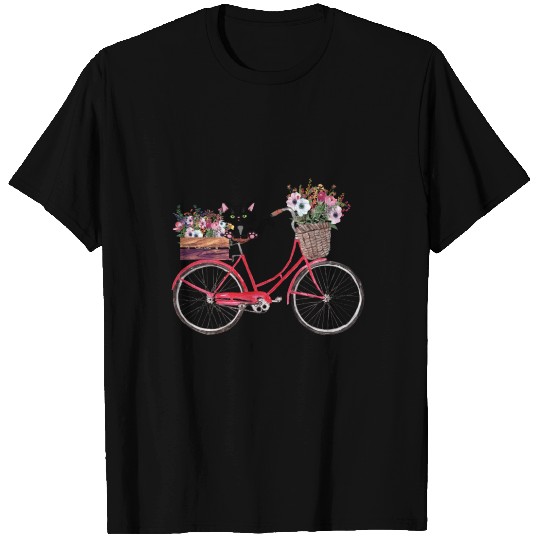 Cat Riding Bicycle Floral print flowers Gift T-shirt