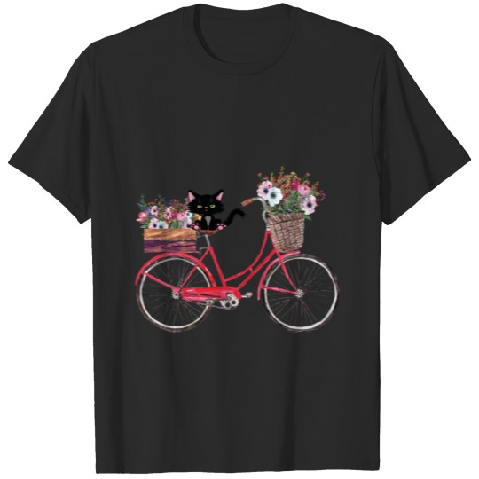 Discover Cat Riding Bicycle Floral print flowers Gift T-shirt