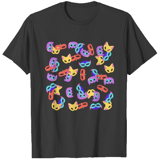 Halloween Masks Pattern with neon colors T-shirt