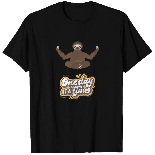 "One Day at a Time" Sloth Slogan Graphic Design T-shirt