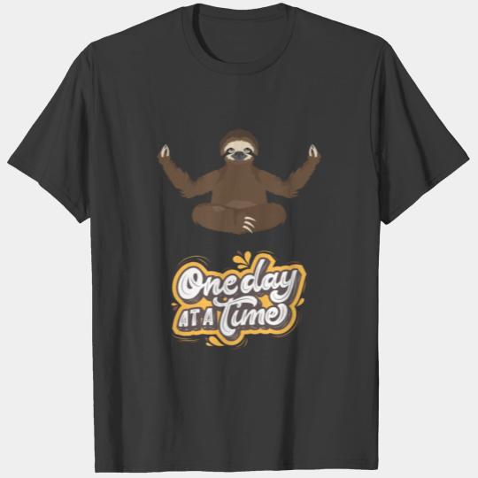 "One Day at a Time" Sloth Slogan Graphic Design T-shirt