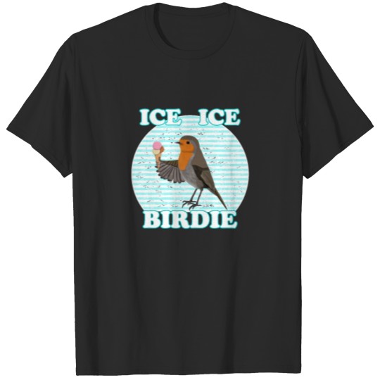 Cute Robin Bird Illustration Ice Cream Summer Sun T-shirt
