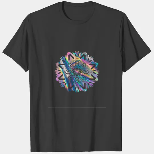 Glitching Holographic Floral Mandala Bohemian T-shirt