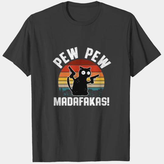 Discover Vintage Retro Black Cat Pew Pew Madafakas! T-shirt