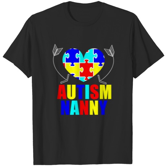 Discover Autism Nanny Heart Puzzles Autistic Awareness T-shirt