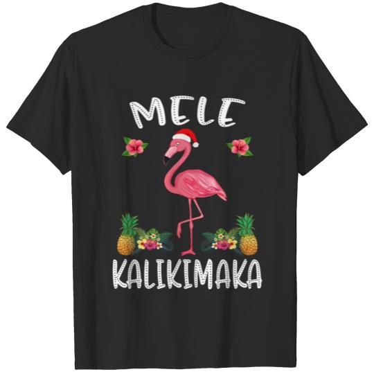 Mele Kalikimaka Shirt Flamingo Hawaiian Xmas T-shirt