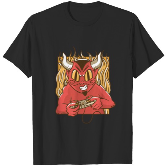 Gamer Devil with controller and flames T-shirt